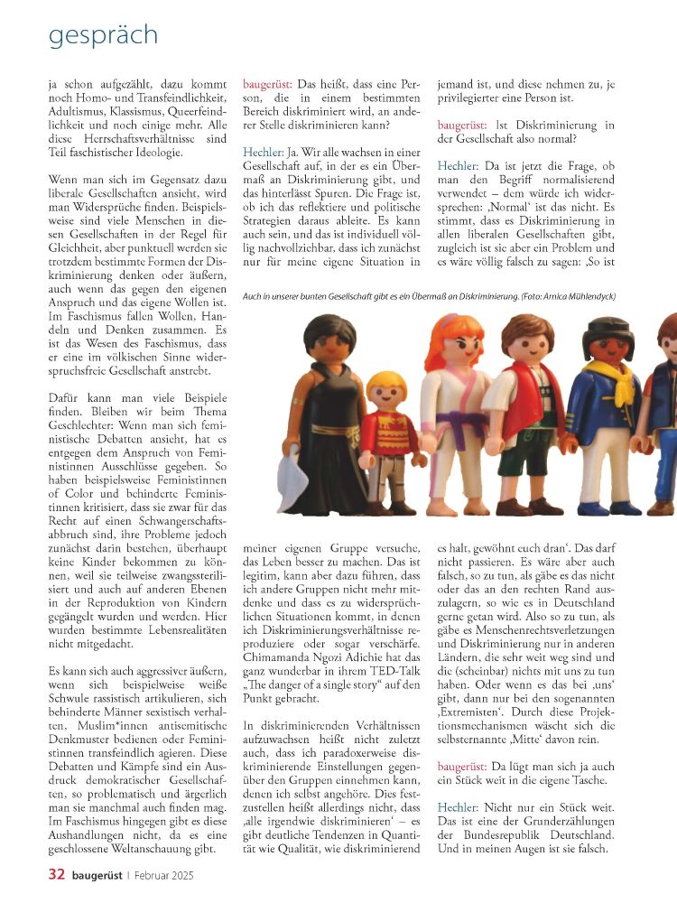 Dritte Seite des Interviews mit Andreas Hechler zu Diskriminierung in der Zeitschrift "das baugerüst".