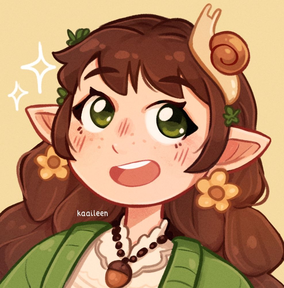 D&D portrait of a halfling girl with two big braids and a snail on her head