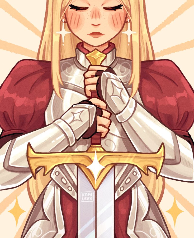 illustration of a blonde knight holding a sword