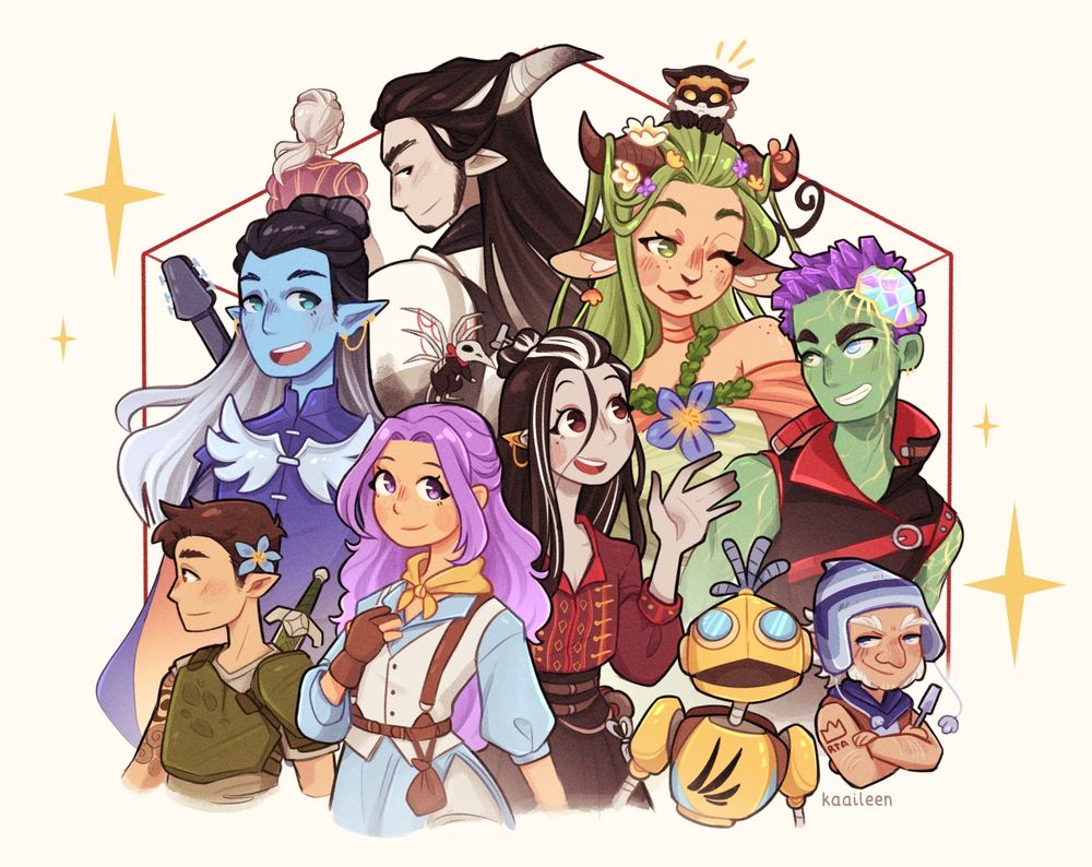 illustration of all the Bell's Hells characters from Critical Role