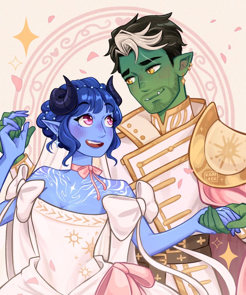 illustration of Jester and Fjord on their wedding day