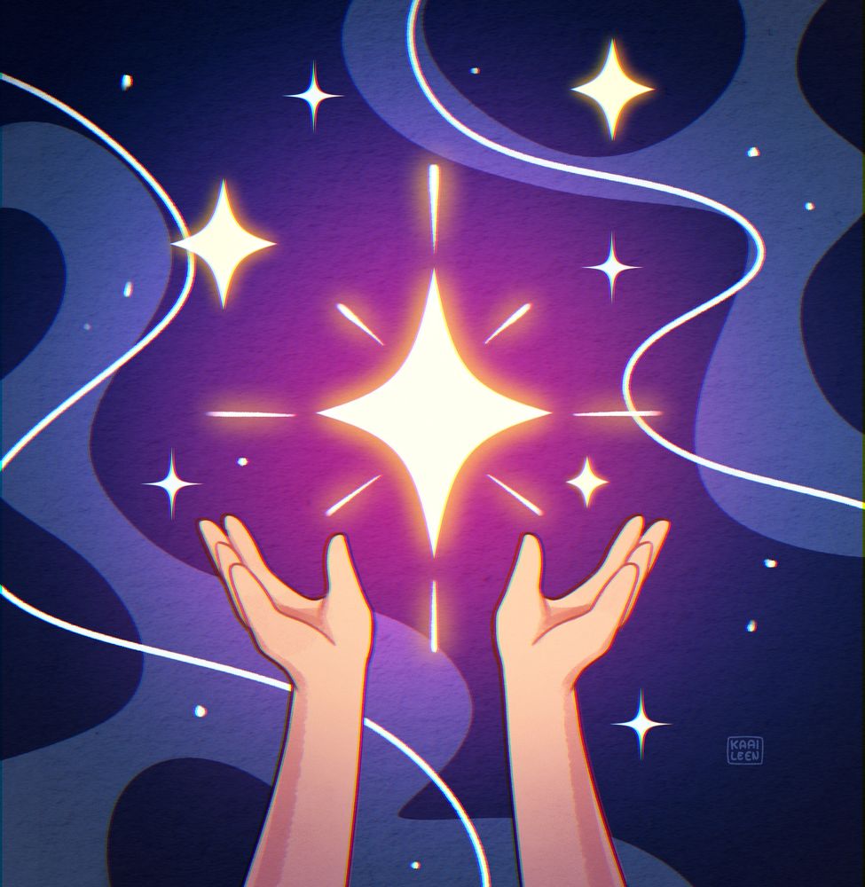 illustration showing two hands and lots of stars~