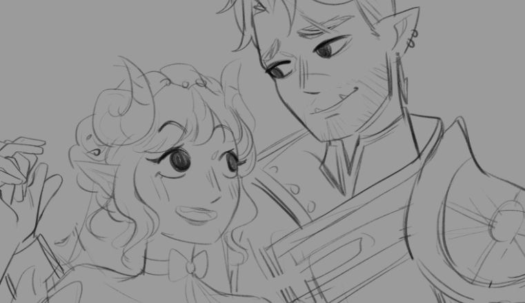 wip sketch of jester and fjord of Mighty Nein
