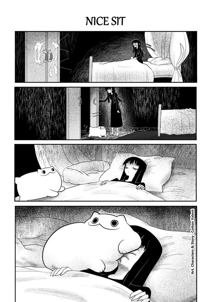 Comic about fat white cat sitting on owner's face