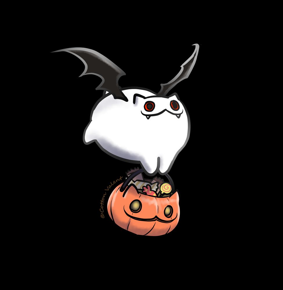 devil creepy cat holding fake pumpkin with full of candy