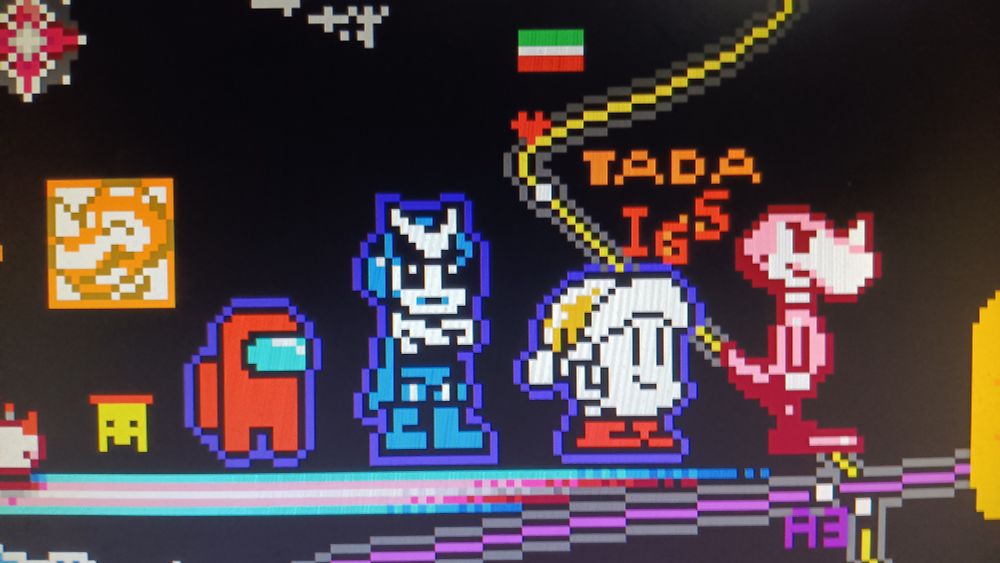 Wplace photo showing the 4 famous Sachen characters, with 3 of them outlined in purple. Additionally, the "trans-flag floor makes a return)