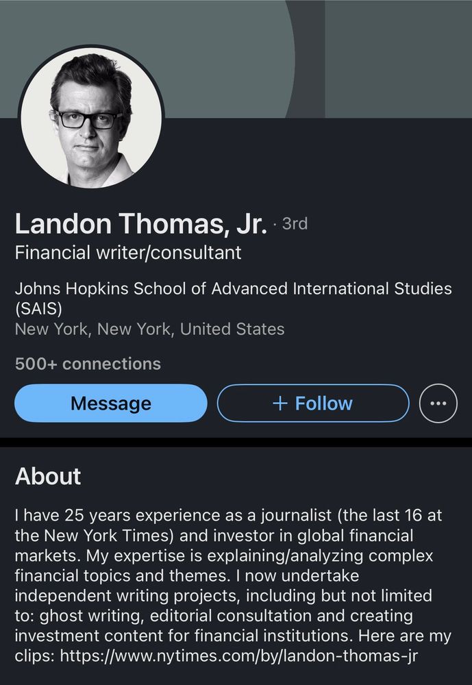 Landon Thomas LinkedIn page.