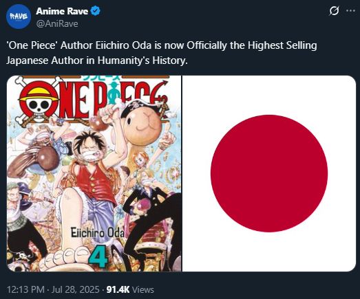 One Piece author is now officially the highest selling Japanese author in history