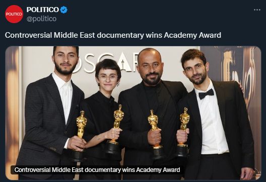 POLITICO: Controversial Middle East documentary wins Academy Award (referring to No Other Land)