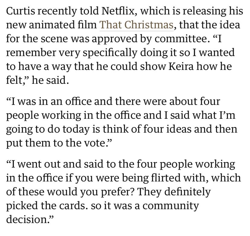 Text explaining the placard scene in Love Actually was the best of four ideas