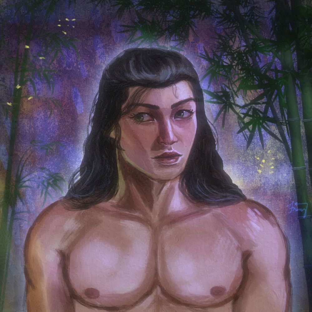 middle of the night, Bi-han is wondering at secret bamboo garden.