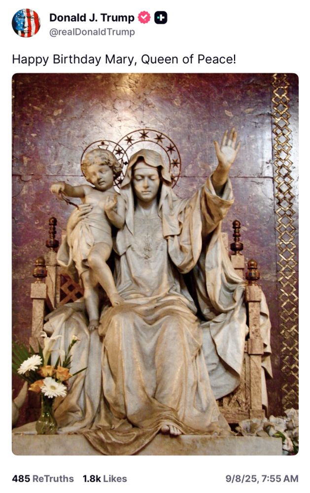 Trump wishes Jesus’s mom happy birthday over on his knockoff Twitter. 