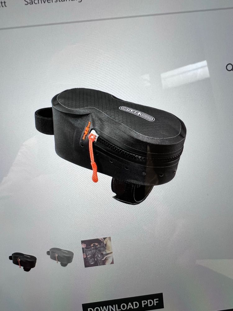 Bildschirmfoto mit Artikelbild einer Ortlieb Cockpit-Tasche. 