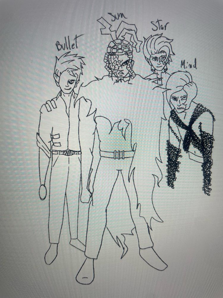 The Black Horsemen
From left to right
Black Bullet - Alternate Jonathan
Black Sun - Alternate Norman
Black Star - Alternate Adam
Black Mind - Alternate Eroy