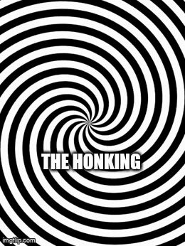 black and white hypnosis swirlie, mesmerizing you with the words THE HONKING