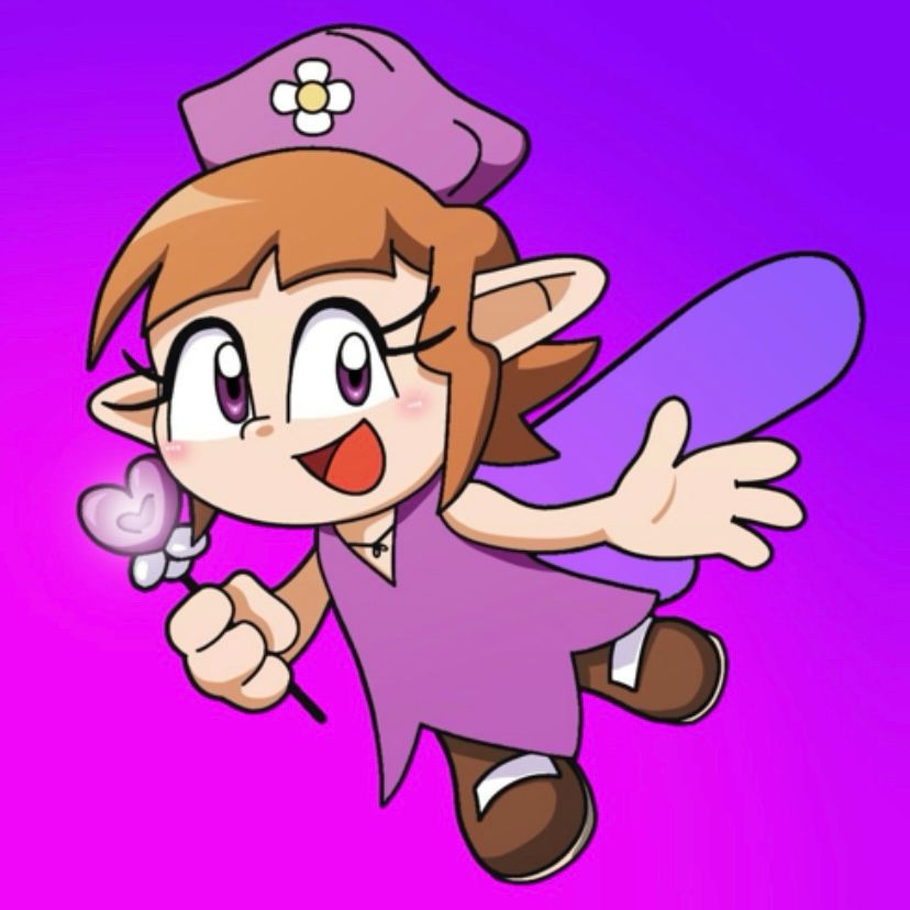 Hygiea the Fairy. She wears a purple nurse’s cap and carries a heart shaped wand. She is a healer fairy, meaning she heals anyone who’s injured, whether it’s a fairy, animal, or plant.