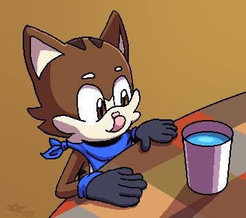 Choco licking his nose while eyeing a cup of water. Posted February 7th