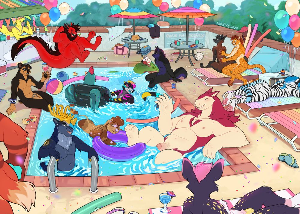 The same image as the parent post, but this time none of the characters are wearing swimsuits, partying nude! 