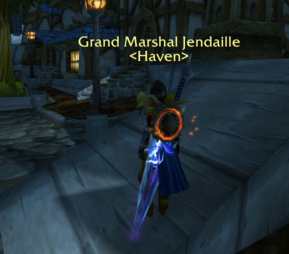 Grand Marshal Jendaille, a Human Protection Paladin with Thunderfury.

Screenshot from World of Warcraft.