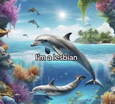 dolphins with text that says “I’m a lesbian”