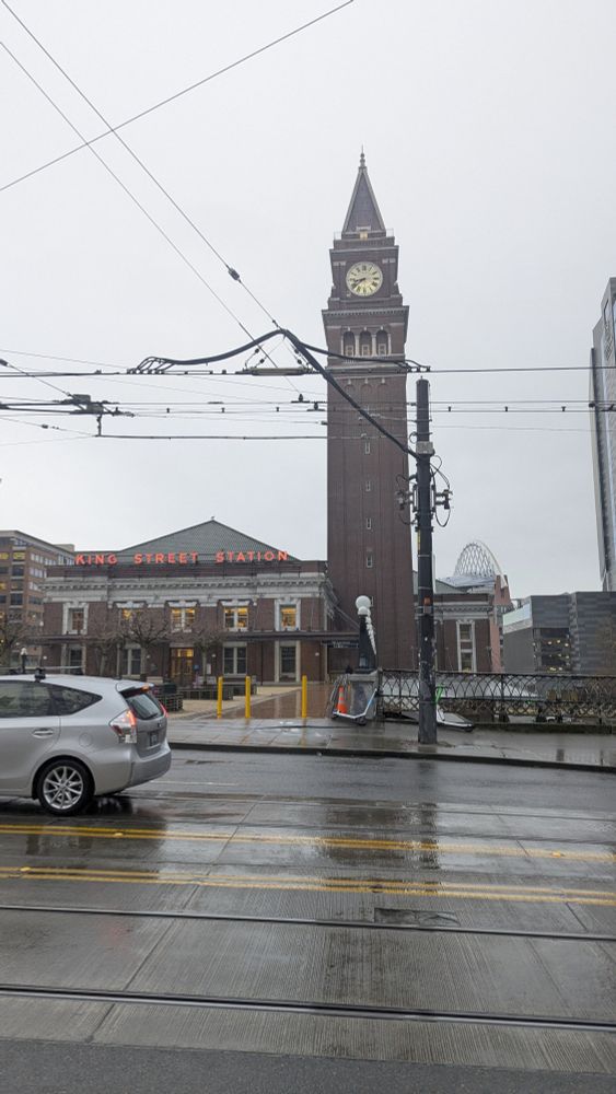 Seattle's King St Station in the rain