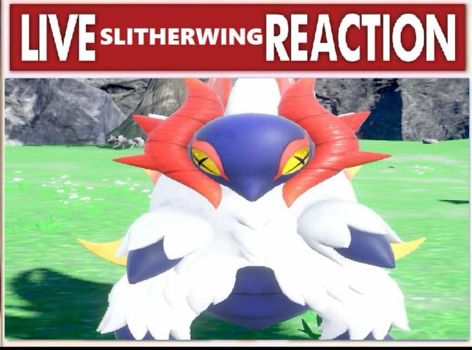 ID: a slither wing standing up. Slither wing is a fluffy orange and white moth with a spiky dinosaur tail. The top text is the “Live X Reaction” meme edited to say “Live Slither Wing Reaction”. End ID