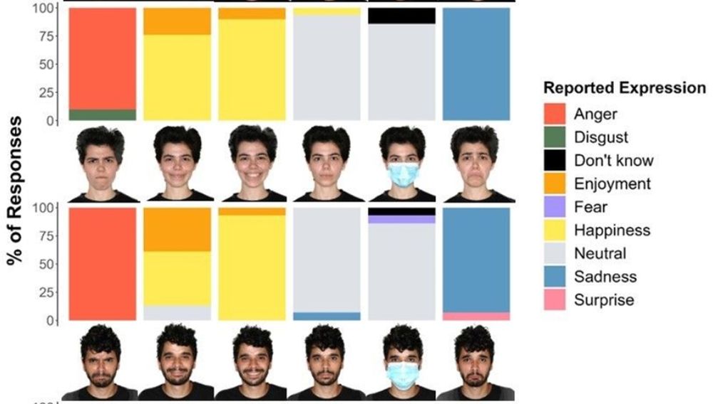 A visual displaying ratings of emotional expressions for two unique identities displaying varying emotions
