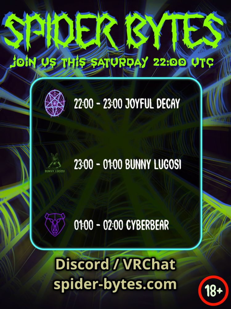 Poster for a live DJ goth music event in VRChat on Saturday at 10pm UTC