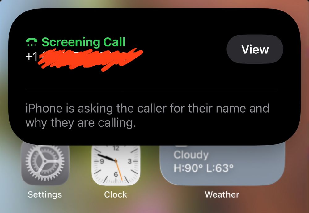 screenshot of my phone letting me know it's answering a call for me and asking what they're calling for