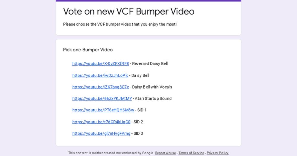 Vote on new VCF Bumper Video