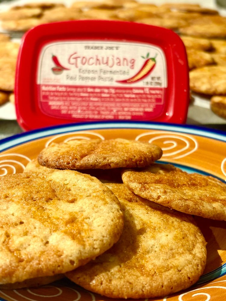Close-up shot of baked gochujang caramel cookies (recipe: Eric Kim, NYTimes). 