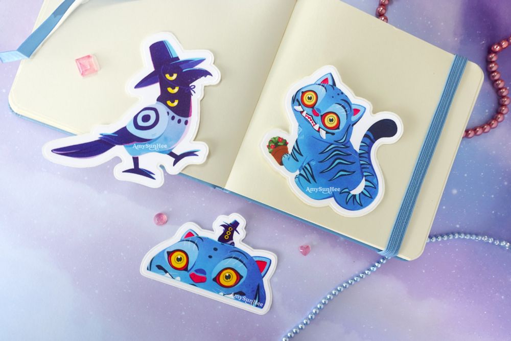 Stickers by AmySunHee of derpy tiger and Sussie Bird from Kpop Demon Hunters 