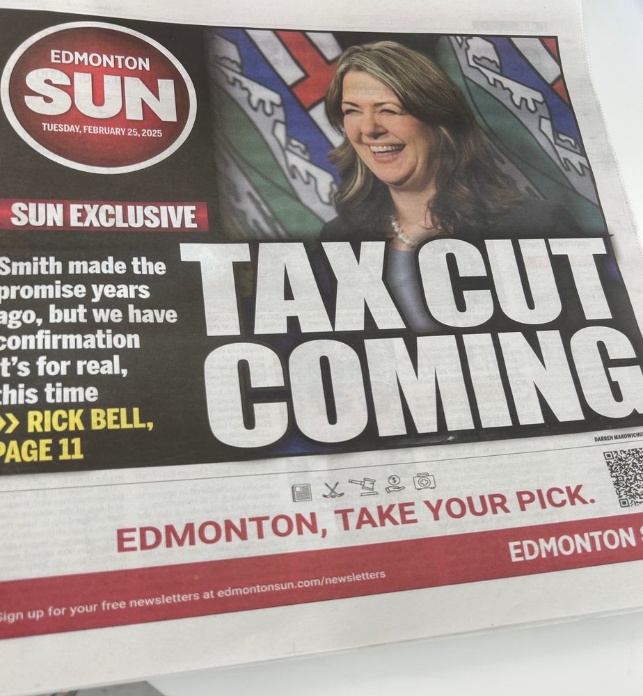 Edmonton Sun headline Tax cut Coming
