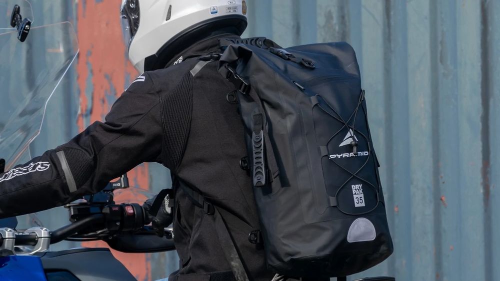 The versatile and affordable new Pyramid Waterproof 35 Litre Motorcycle Backpack is designed for riders, and can also be used as a tailpack with four supplied mounting straps