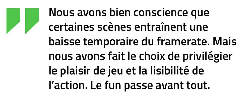 Passage de l’interview qui rapporte les propos de Kazuya Takahashi qui explique que CERTAINES scènes entraînent une baisse temporaire du framerate. 