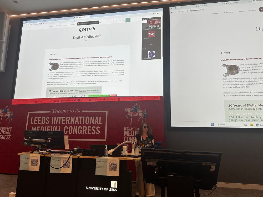 Lisa Fagin Davis introducing the session in front of  the Leeds International Medievalist Congress banner. 