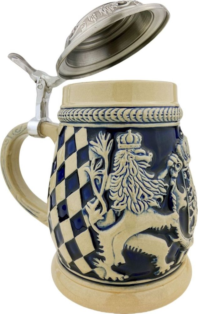 Bierkrug aus Keramik mit Zinndeckel