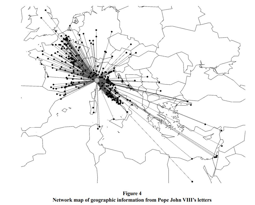 Network map of Pope John VIII's letters