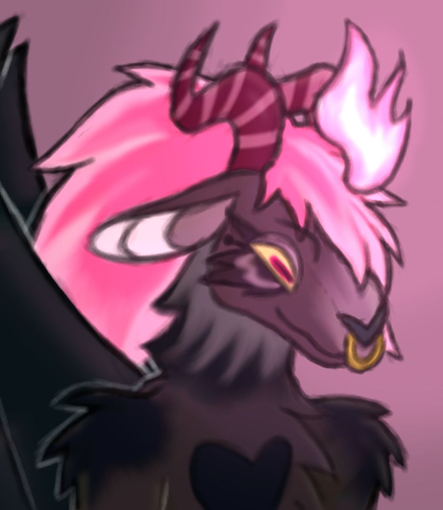 Demonic goat character with pink hair