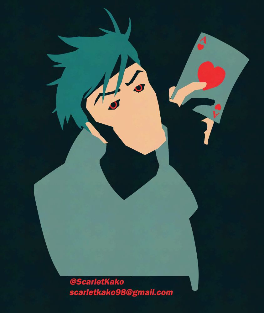 Random color palette challenge using 5 colors picked by a randomizer website. Artwork is of Gambit (Remy Lebeau) holding a card. Flat colors, no shading.