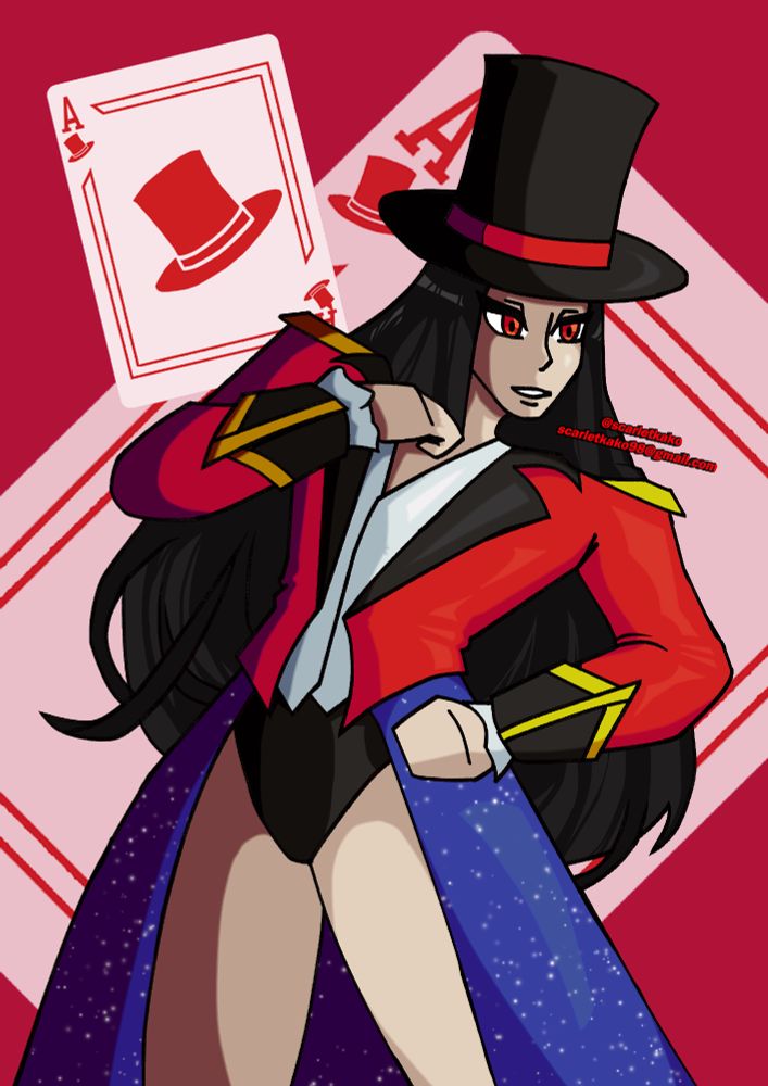Digital 2D fanart of the character Testament for Guilty Gear Strive wearing a colorful magician's outfit.