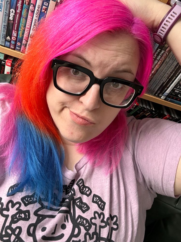 Freshly dyed pink, orange and blue hair