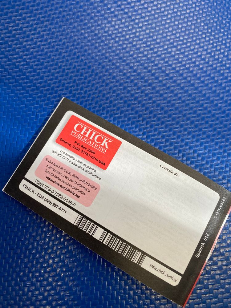 Back of “Chick Publications” Christian pamphlet