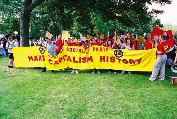 Make Capitalism History banner at start of the Edinburgh Make Poverty History rally. 2005