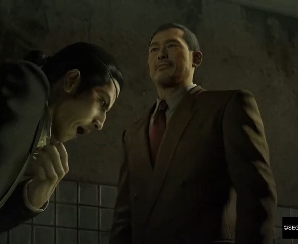 Sagawa having a bonding moment with his best buddy, Majima