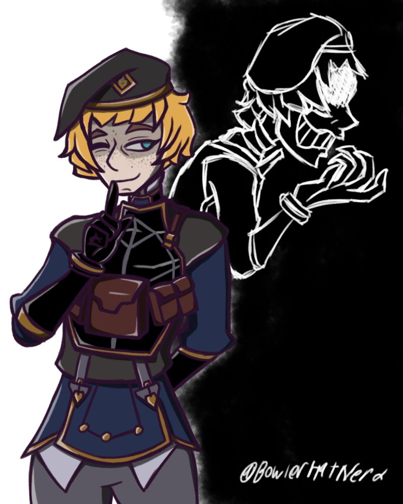 Silly little spy creature creature smiling and shushing the representation of her inner demon