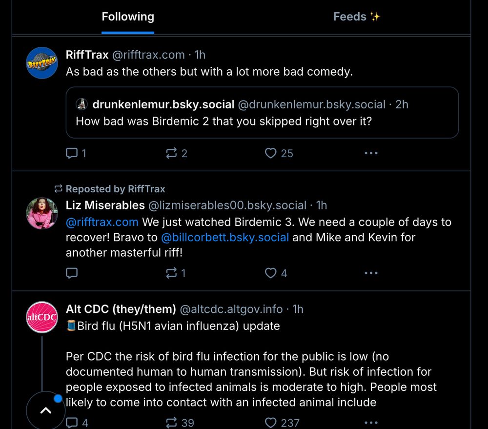 RiffTrax post followed by AltCDC post about Bird Flu