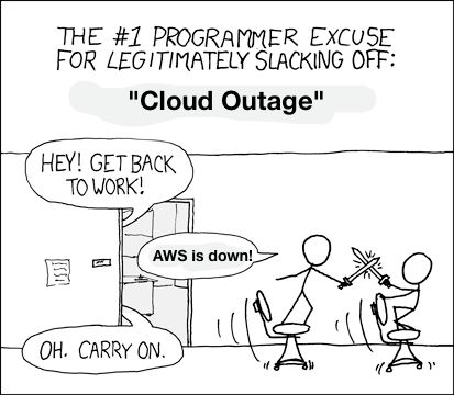 XKCD's Compiling strip #303 but it's about AWS outages instead