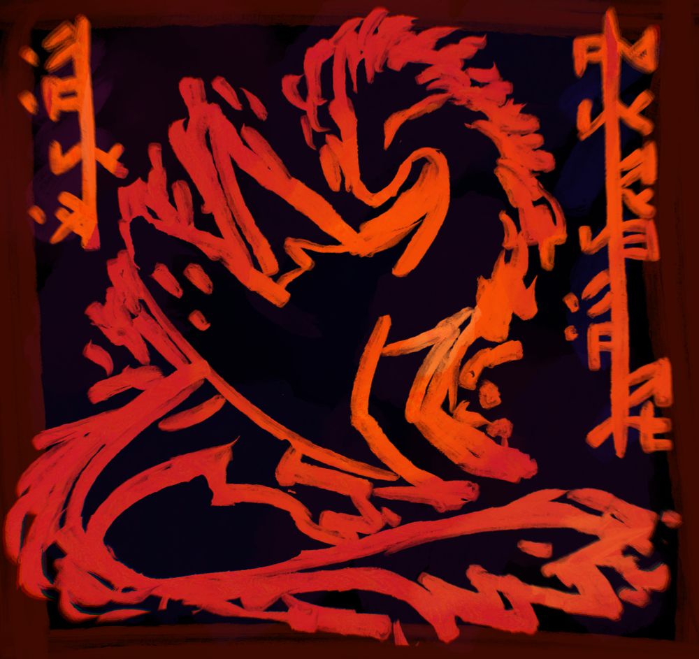 A stylized silhouette of a dragon with kunaji script on either side, reading, "I know you, but you don't know me"