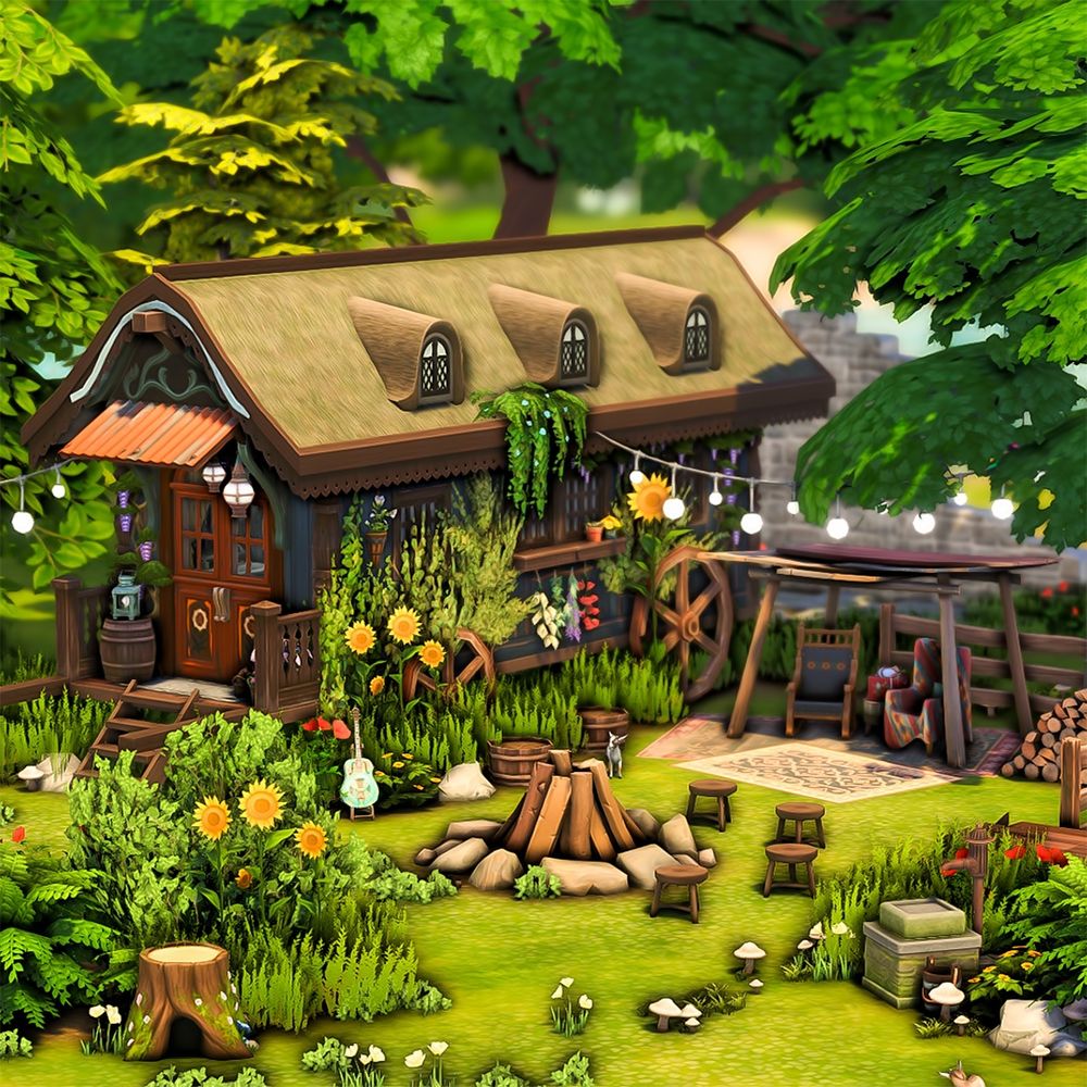 Whimsical fortune teller's caravan built in the game The Sims 4.